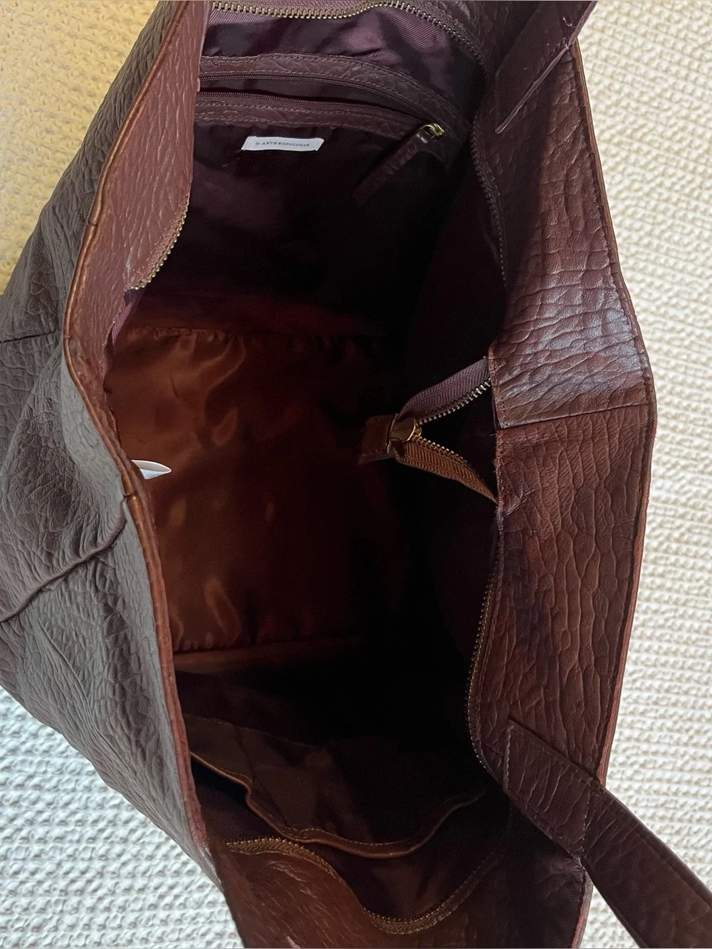 Anthropologie Everyday Leather Tote Bag Brown Chocolate Slouchy Shoulder Hobo